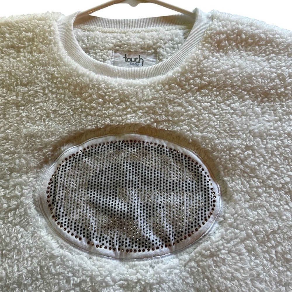 Touch Stadium Packers Rhinestone White Sherpa Fleece Crewneck Women's Large - Picture 4 of 6